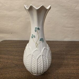 VINTAGE Belleek Pottery Shamrock Pattern Vase - 8" Height, Ireland